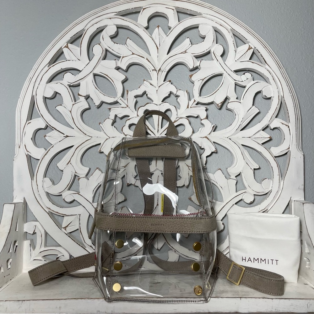SOLD Hammitt Los Angeles Hunter Medium Clear Backpack Grey Natural Brushed Gold - Picture 6 of 6